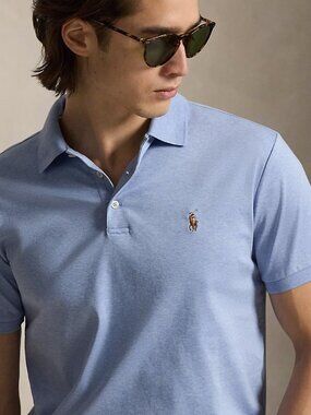 POLO RALPH LAUREN Slim Fit Cotton Short Sleeve Polo LARGE Blue Heather NWT